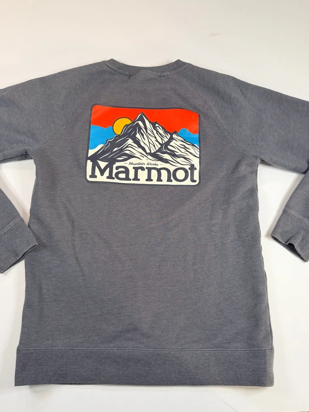 Marmot Gray Crewneck with Colorful Mountain Patch
